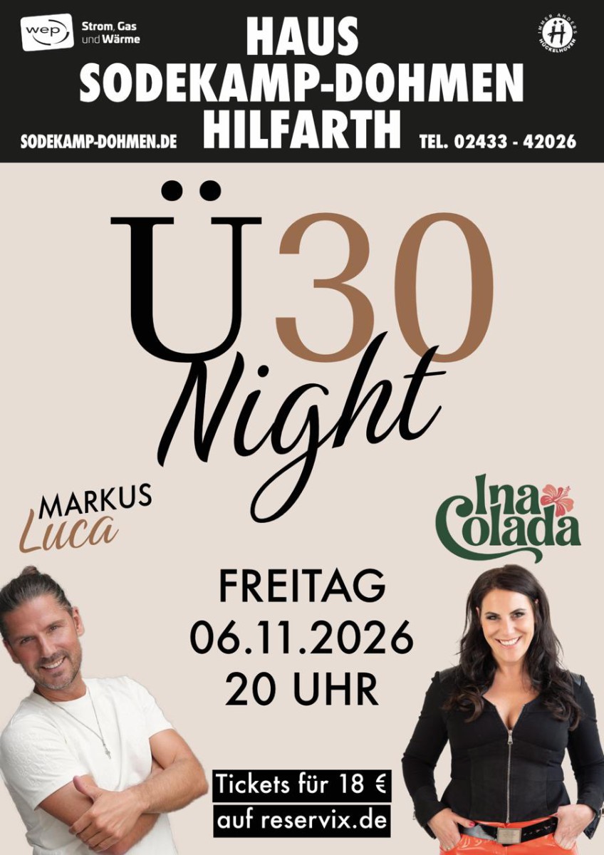 Ü30 Night mit Markus Luca und Ina Colada